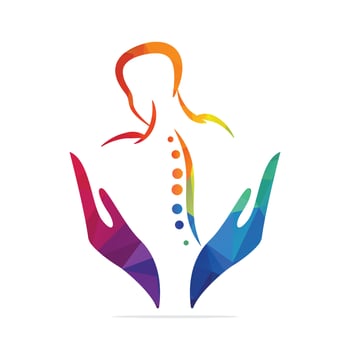 Chiropractic Logo Design Vector illustration. Caring Human backbone Pain Logo. Spine care logo.