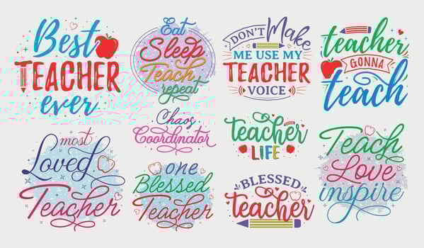 Teacher Svg Bundle, Teacher quote with typography for t shirt, card, mug, poster and much more vector