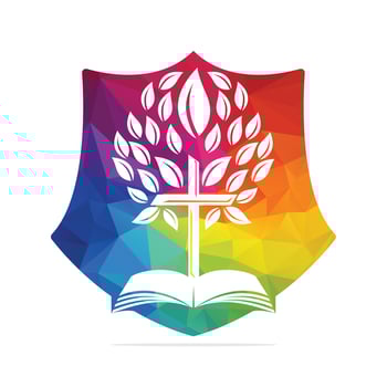 Bible Cross Tree Logo Design. Christian Church Tree Cross Vector Template Design.