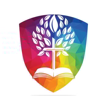Bible Cross Tree Logo Design. Christian Church Tree Cross Vector Template Design.