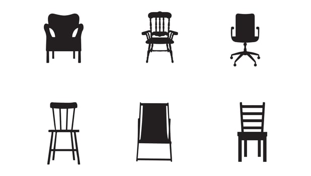 vector collection of chairs, Chairs, Chair, and Seating icons set illustration, Furniture line icon set, Chair icon, Set of flat illustrations of chairs, Empty office chair, Pixel Perfect Free Vector