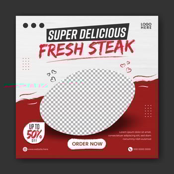 Food steak social media promotion and banner post design template vector