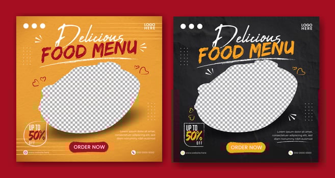 Food social media promotion and banner post design template vector