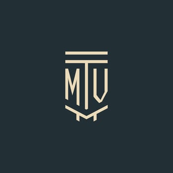MV initial monogram with simple line art pillar logo designs vector