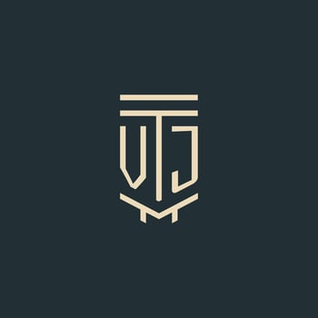 VJ initial monogram with simple line art pillar logo designs vector
