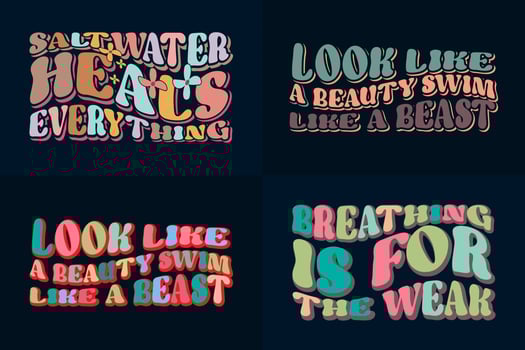 04 Swimming Retro Vintage Wavy groovy T-shirt Design Bundle vector