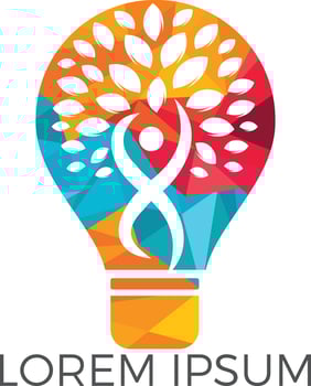 Human tree and light bulb logo design. Human health and care vector logo design template.