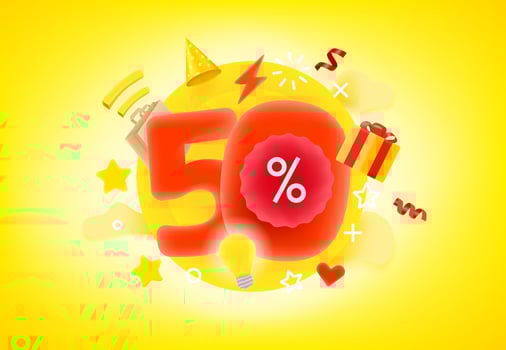 50 percent shopping discount concept. 3d style cute vector illustration