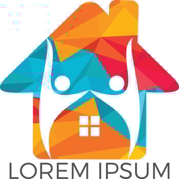 House and people logo design. House and joyful people vector logo template.