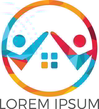 House and people logo design. House and joyful people vector logo template.