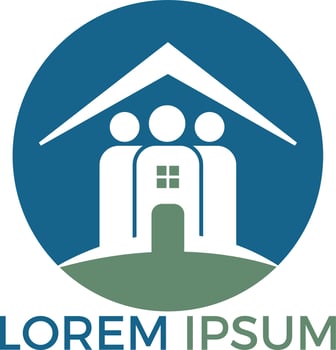 Community home logo design. House and people vector icon.