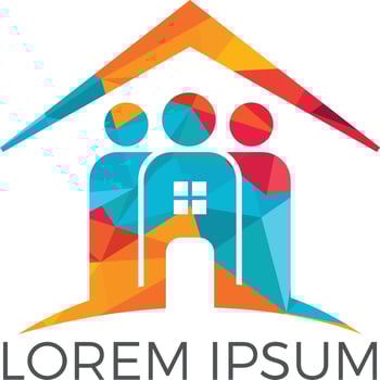 Community home logo design. House and people vector icon.