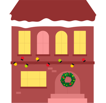 Houses in winter decorated for Christmas, in lights. png