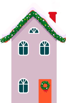 Houses in winter decorated for Christmas, in lights. png