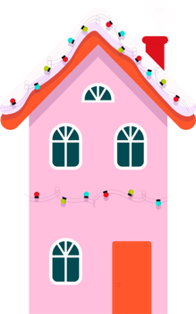 Houses in winter decorated for Christmas, in lights. png