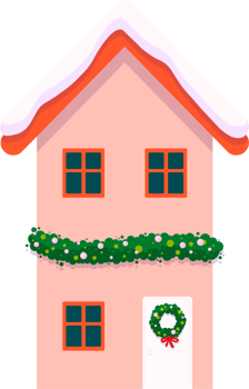 Houses in winter decorated for Christmas, in lights. png