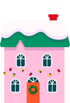 Houses in winter decorated for Christmas, in lights. png
