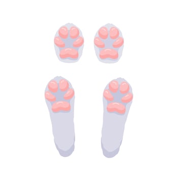Hare paws concept. Cute and lovely rabbit feet. Isolated illustration on a white background. Cartoon style. Vector illustration.