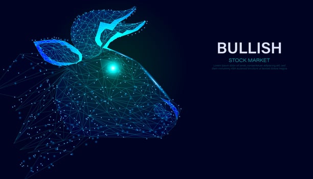 Abstract, stock market uptrend, concept, bullish divergent, polygon blue, stocks up, stocks go up, bull markets. vector