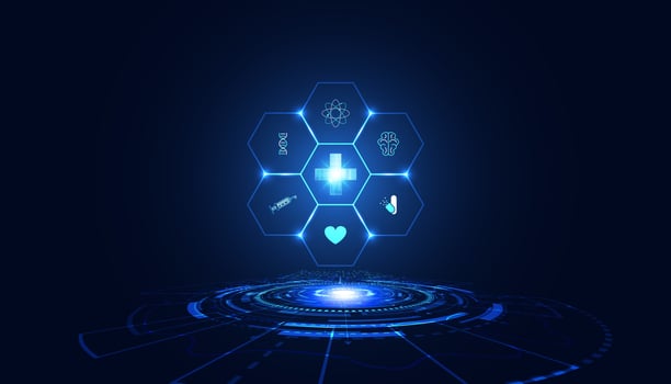 abstract health plus symbol with icons background concept health icons on blue background modern futuristic medical treatment disease vector