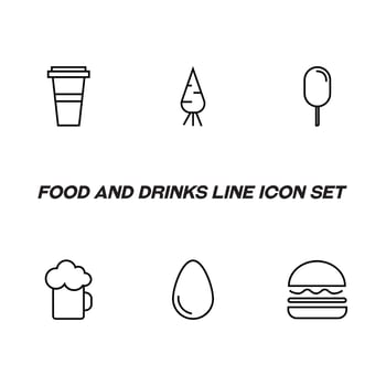 Food and drinks concept. Modern outline symbol and editable stroke. Line icon pack including signs of disposable cup, carrot, ice cream, bear, hamburger vector