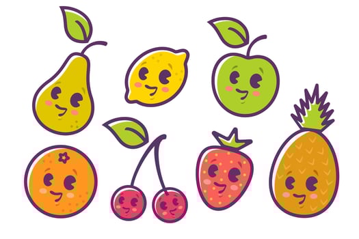 fruits in kawaii style vector