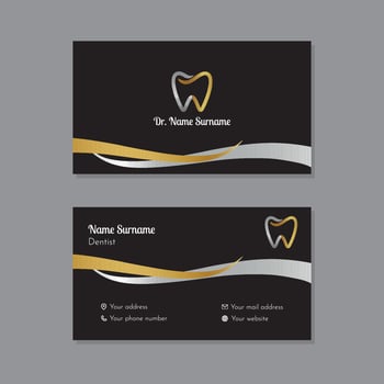Dentistry business card with gold and silver shapes vector