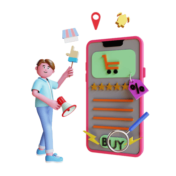 3d character person doing online store digital marketing png