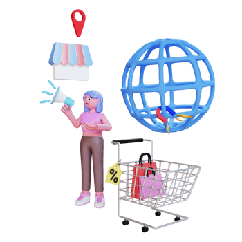 3d character person doing store digital marketing png