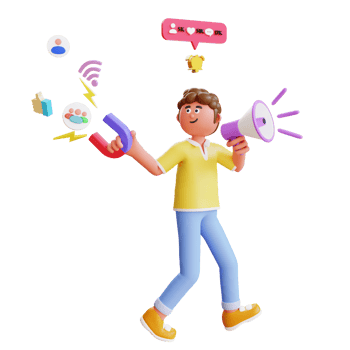 3d character person doing social media digital marketing png