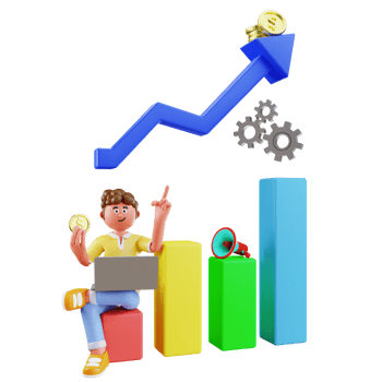 3d character person doing digital marketing with graph png