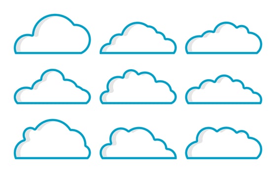 doodle Set of Cloud Icons in trendy flat design style. isolated on blue background. vector illustration