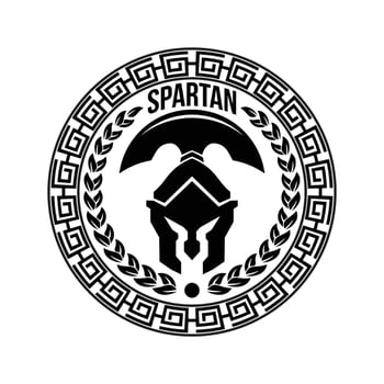 Spartan Helmet circle shield  logo design template for military game armory and company vector