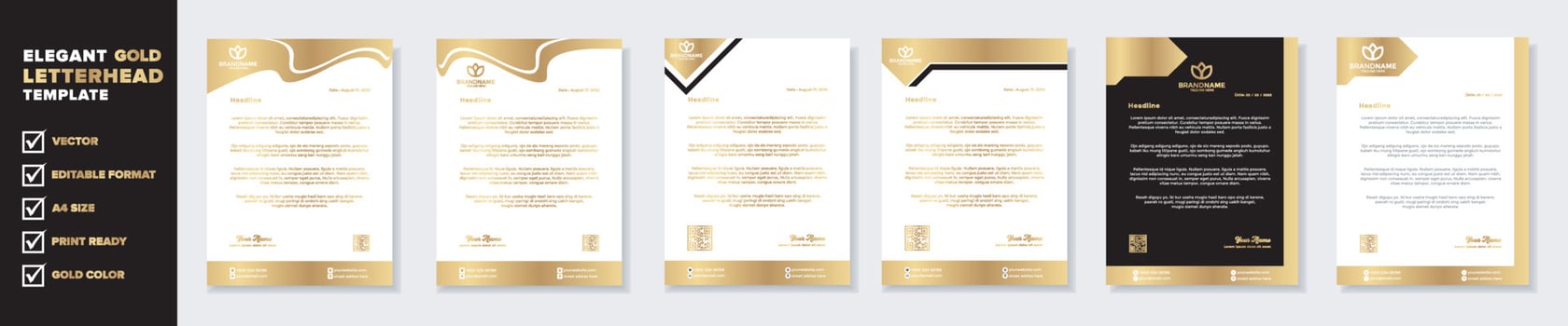 luxury golden letterhead design template for stationary for business corporation editable format eps10 vector
