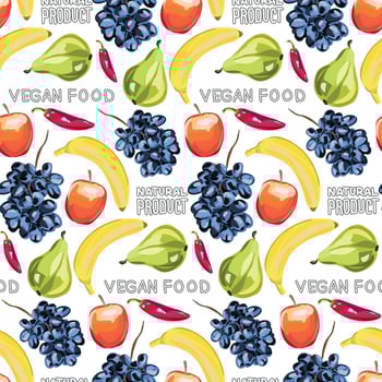 Organic food seamless pattern. Vector fruit  on a white background. Vegan food pattern.