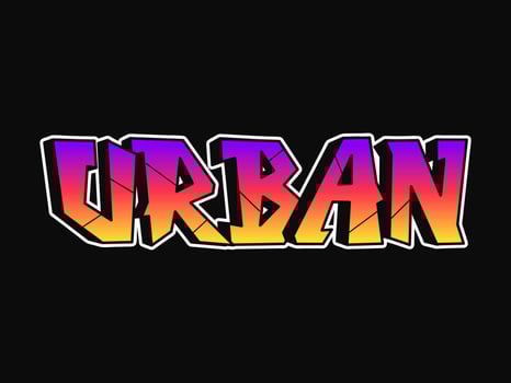 Urban word trippy psychedelic graffiti style letters.Vector hand drawn doodle cartoon logo urban illustration. Funny cool trippy letters, fashion, graffiti style print for t-shirt, poster concept vector