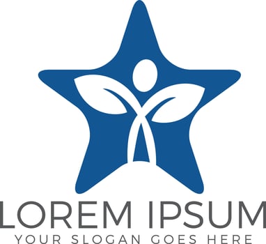 Human character with leaves in star shape. Health and fitness logo. vector