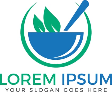 Pharmacy medical logo. Natural mortar and pestle logo. vector