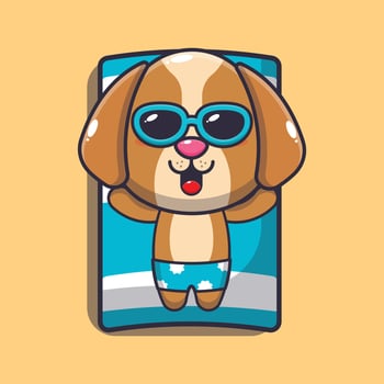 Cute dog with sunglasses sleep on beach vector