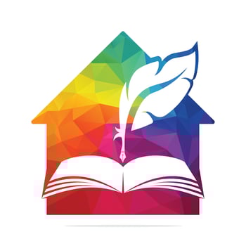 House Of Justice, Quill Writing On Open Book. Judgment Certificate Or Police Document Vector. Home Education Book Quill Heart Vector Template Design.