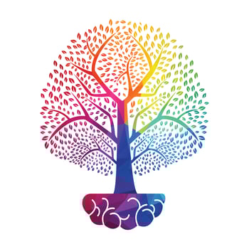 Brain Tree Grow Logo Design. Heavy Tree Growing on Brain Icon. vector