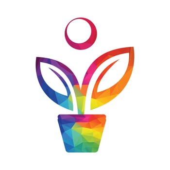 Flower Pot And Plant Logo. Human Growth Vector Logo.