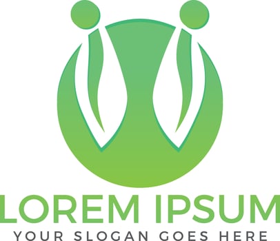 Human character green leaves shaped logo design. Health and wellness vector logo.
