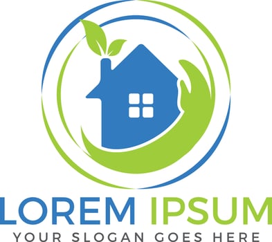 House with hand vector design. The symbol of the company for the construction repair and maintenance of the house.