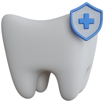 3d rendering white tooth with blue shield icon isolated png