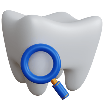 3d rendering white tooth with a magnifying glass isolated png