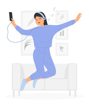 Happy girl listening to music illustration vector