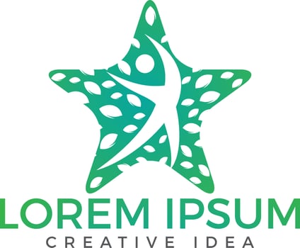 Human character with green leafs logo. Wellness and Nature logo. Star shaped icon. vector