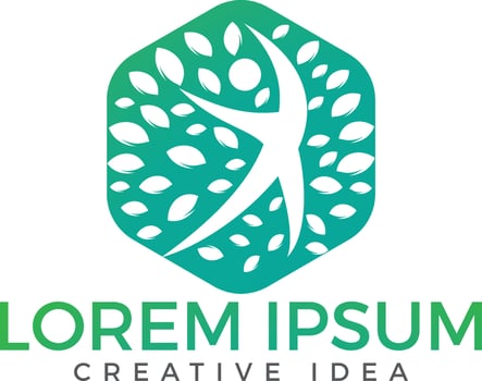 Human character with green leaves logo. Wellness and Nature logo. vector