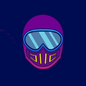 Retro helmet neon cyberpunk logo  fiction colorful design with dark background. Abstract t-shirt vector illustration.